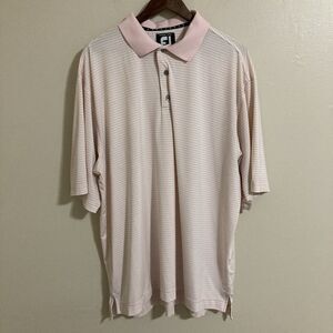 FootJoy FJ Pink White Striped Pro dry Lisle Golf Polo Size Large Golf Comfort